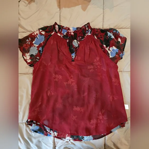 Ann Taylor Floral Ruffle Sleeve Blouse SizeL NWT - Picture 8 of 9